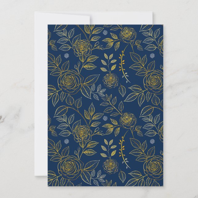 Invitation Rose Navy & Or – Motif Botanique Sans Couture (Devant)