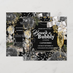 Invitation Rose noir blanc argent shabby chic parties scintil