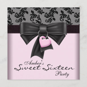 Invitation Rose Noir Damask Sweet 16 Anniversaire