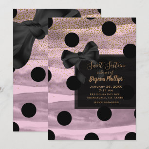 Invitation Rose noir et or pois chic nœud glamour fête