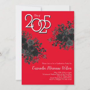 Invitation Rose noir foncé gothique fête de graduation rouge