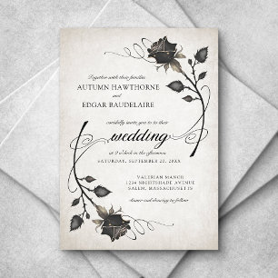 Invitation Rose noir Halloween Mariage gothique