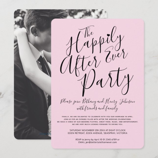 Invitation Rose noir heureux jamais après la fête de mariage (Devant / Derrière)