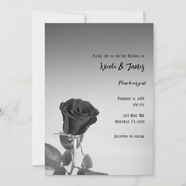 Invitation Rose noir Rose romantique Élégant Mariage minimal (Devant)