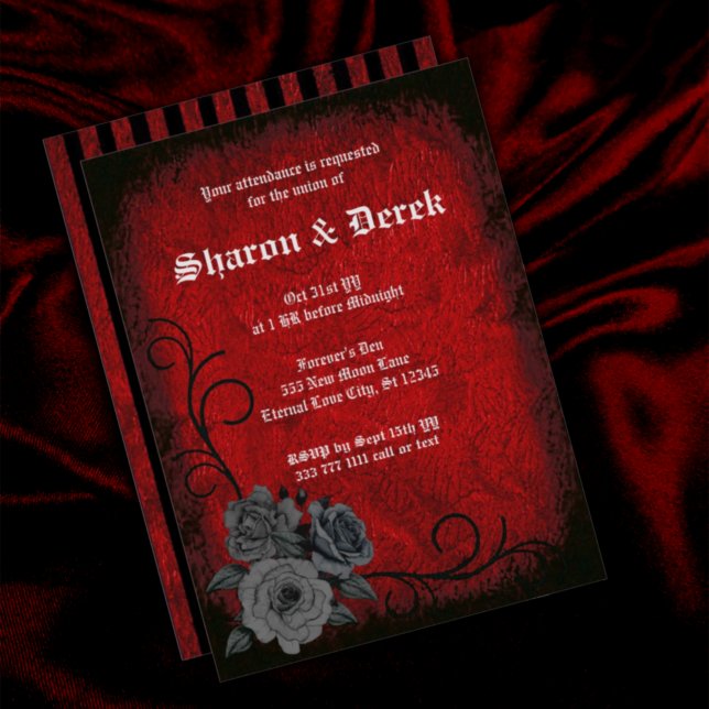 Invitation Rose noir rouge profond gothique (Créateur téléchargé)
