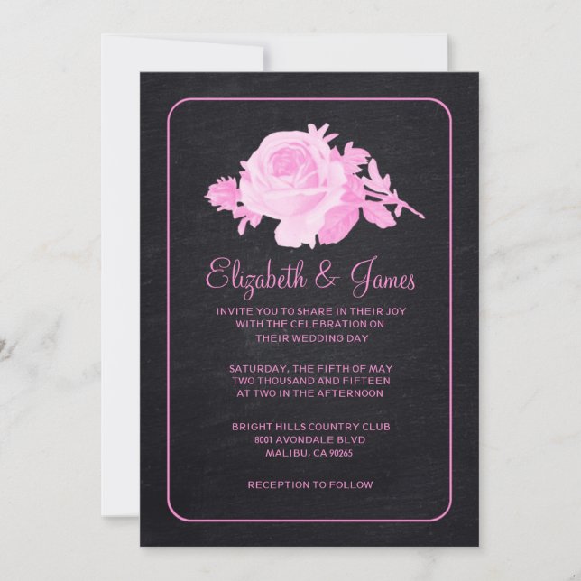 Invitation Rose Noir Rustique Floral/Faire-part de mariage Fl (Devant)