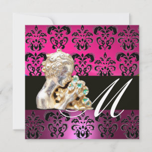 Invitation ROSE, NOIR, VIOLET, DAMAS JEWEL MONOGRAMME fuchsia