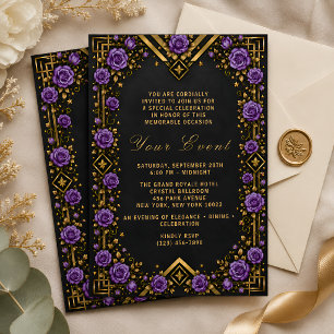 Invitation Rose noire, or et violette élégante