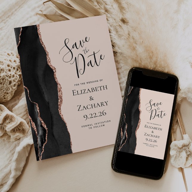 Invitation Rose noire Save the Date Agate Gold Blush (Créateur téléchargé)