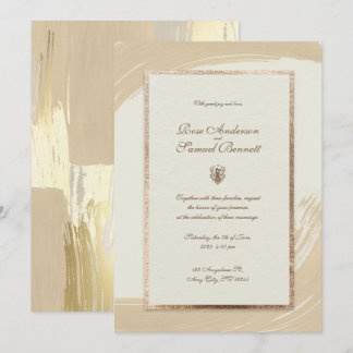 Invitation Rose or Aquarelle brosse pointes Mariage Invitat