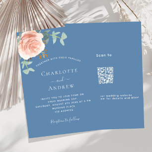 Invitation Rose or bleu poussiéreux vert code QR mariage RSVP
