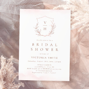 Invitation Rose or botanique crête monogramme nuptiale