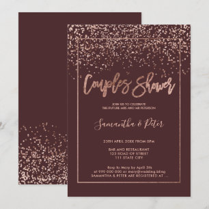 Invitation Rose or confetti burgundy script couples douche