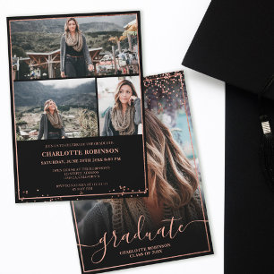 Invitation Rose or confetti frontière script photo graduation