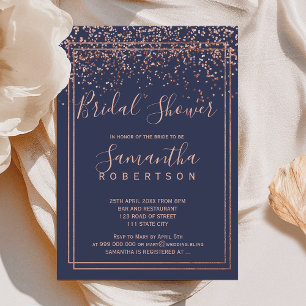 Invitation Rose or confetti marine bleu frontière nuptiale do