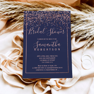 Invitation Rose or confetti marine bleu script nuptiale douch