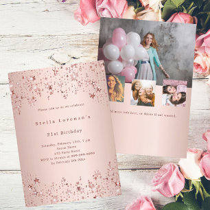 Invitation Rose or étoiles photo collage anniversaire