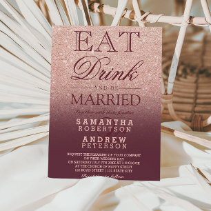 Invitation Rose or faux parties scintillant burgundy script m