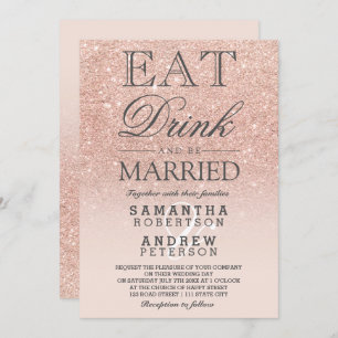 Invitation Rose or faux parties scintillant rose ombre script