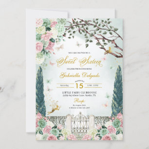 Invitation Rose Or Fée Enchantée Garden Sweet 16