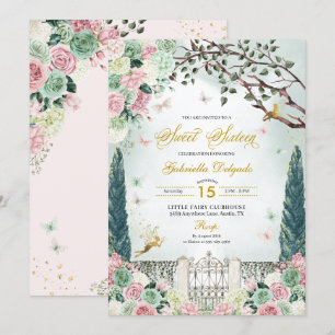 Invitation Rose Or Fée Enchantée Garden Sweet 16