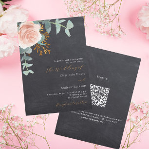 Invitation Rose or floral chalkboard QR RSVP mariage
