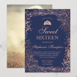 Invitation Rose or floral marine Tiara chic Sweet 16