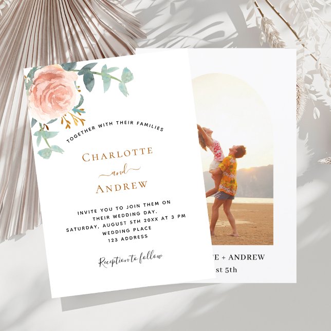 Invitation Rose or floral verdure arche photo mariage (Créateur téléchargé)