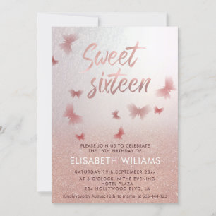 Invitation Rose or glittery ombre charmante papillon invit