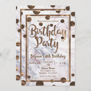 Invitation Rose or marbre bronze cuivre fête d'anniversaire
