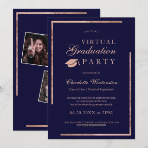 Invitation Rose or marine bleu photos virtuel Graduation