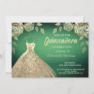 Invitation Rose or paillettes robe or Quinceañera vert