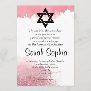 Invitation Rose or Parties scintillant d'aquarelle  fille Bat