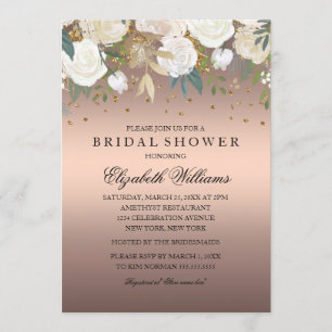 Invitation Rose or Parties scintillant florale Fête des marié