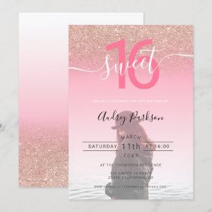Invitation Rose or parties scintillant rose dégradé photo suc