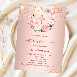 Invitation Rose or rose floraux parties scintillant Première