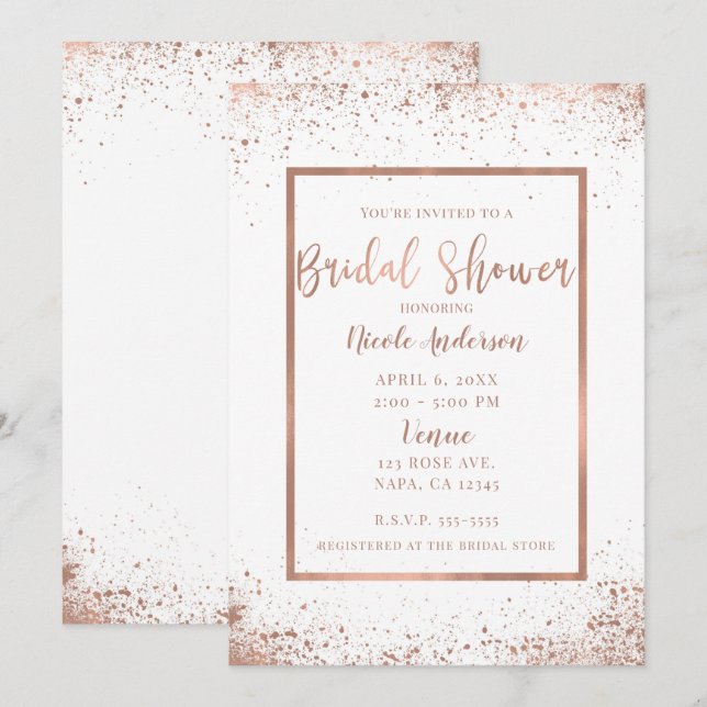 Invitation Rose or rose glam moderne chic Fête des mariées (Devant / Derrière)
