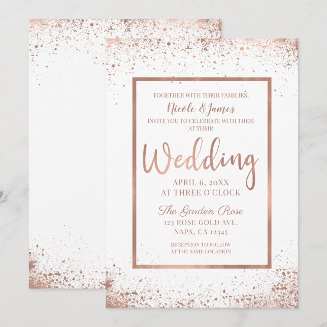 Invitation Rose or rose glam moderne chic Mariage (Devant / Derrière)