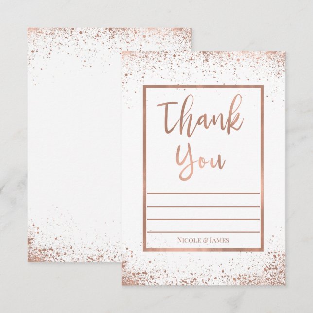 Invitation Rose or rose glam moderne chic Mariage Merci (Devant / Derrière)