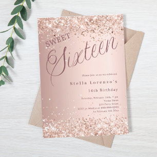 Invitation Rose or script parties scintillant Sweet 16