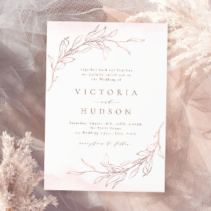 Invitation Rose or simple botanique couronne rustique mariage