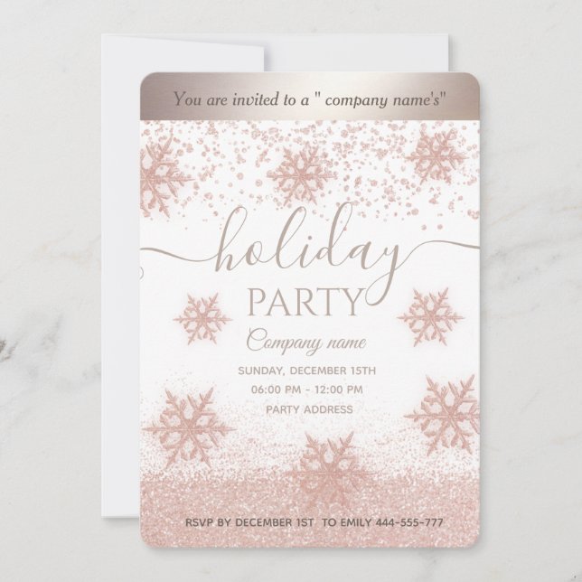 Invitation Rose or snowflake entreprise Fête de vacances (Devant)