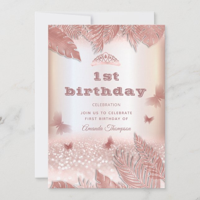 Invitation Rose or tropical feuille parties scintillant papil (Devant)