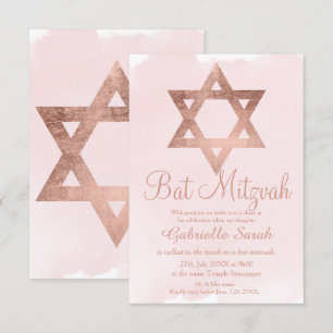 Invitation Rose or typographie blush rose Bat mitzvah
