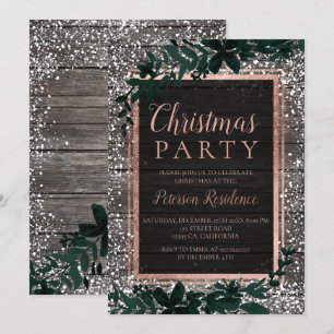 Invitation Rose or typographie feuille neige bois Noël 2