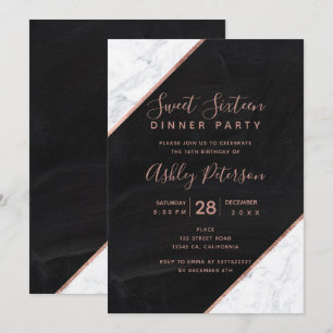 Invitation Rose or typographie marbre marbre damier Sweet 16
