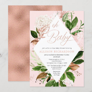 Invitation Rose or verdure fleurie Baby shower virtuel fille