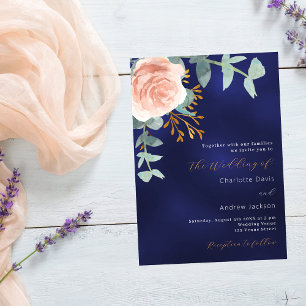 Invitation Rose or vert bleu marine mariage