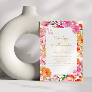 Invitation Rose Orange Aquarelle Fleurs Script Mariage chic