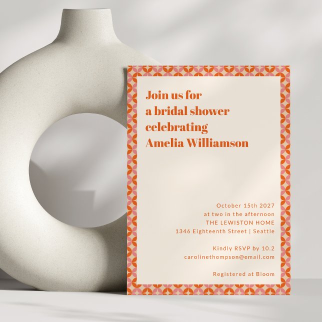 Invitation Rose Orange Mid Century Moderne Fête des mariées C (Créateur téléchargé)